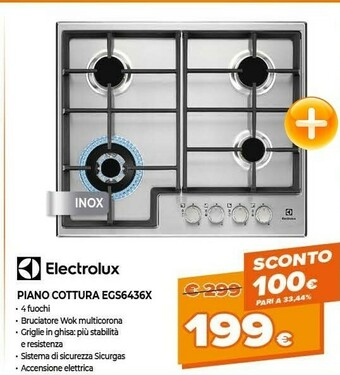 Expert Electrolux EGS6436X Piano Cottura Nero Incorporato Gas 4 Fornello(i) offerta