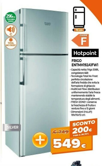 Expert Hotpoint ENTMH 192A1 FW1 Frigorifero Con Congelatore Libera Installazione 414 L F Argento offerta