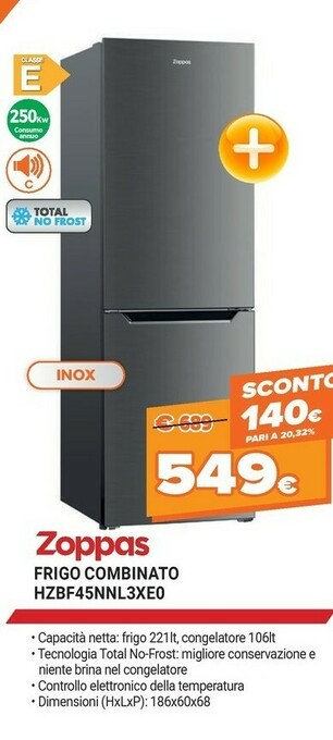 Expert Zoppas FRIGO COMBINATO HZBF45NNL3XE0 offerta
