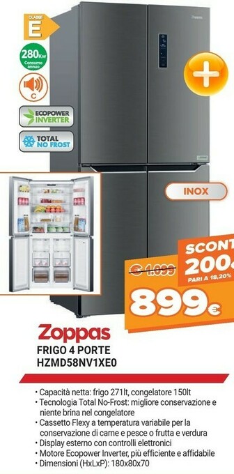 Expert Zoppas FRIGO 4 PORTE HZMD58NV1XE0 offerta