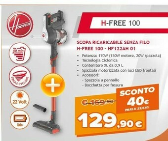 Expert Hoover H-FREE 100 HF122AH 011 Senza Sacchetto Rosso, Titanio offerta