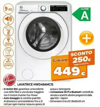 Expert Hoover H-WASH 500 HWD 49AMC/1-S Lavatrice Libera Installazione Caricamento Frontale 9 Kg 1400 Giri/min A Bianco offerta