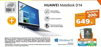 Expert Huawei MateBook D 14 AMD D14 Grigio Computer Portatile 35,6 Cm (14") 1920 X 1080 Pixel AMD Ryzen 5 8 GB DDR4-SDRAM 512 GB SSD offerta