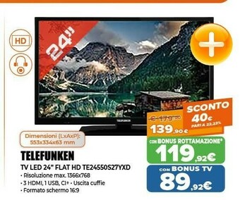Expert Telefunken TV Led 24'' Flat HD TE24550S27YXD offerta