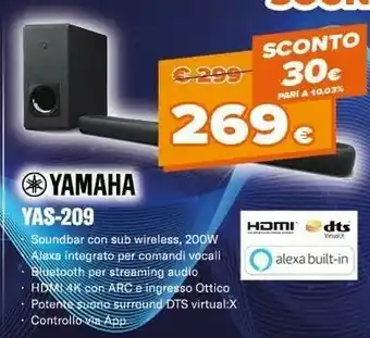 Expert Yamaha YAS-209 2.1 Canali 200 W Nero offerta