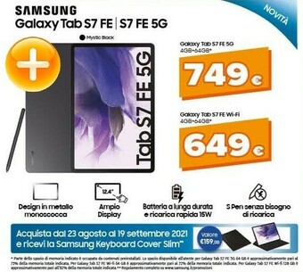 Expert Samsung Galaxy Tab S7 FE 5G LTE-FDD 64 GB 31,5 Cm (12.4") 4 GB Wi-Fi 5 (802.11ac) Nero offerta