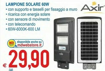MD Discount Axir Lampione Solare 60W offerta