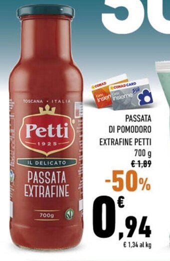 Conad City PASSATA DI POMODORO EXTRAFINE PETTI 700 g offerta
