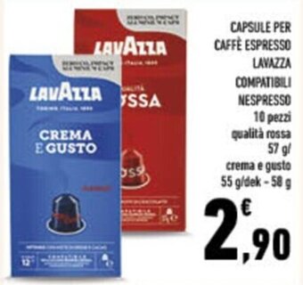 Conad City CAPSULE PER CAFFÈ ESPRESSO LAVAZZA COMPATIBILI NESPRESSO 10 pezzi qualità rossa 57 gl crema e gusto 55 g/dek -50 g offerta