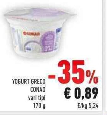 Conad YOGURT GRECO CONAD vari tipi 170 g offerta