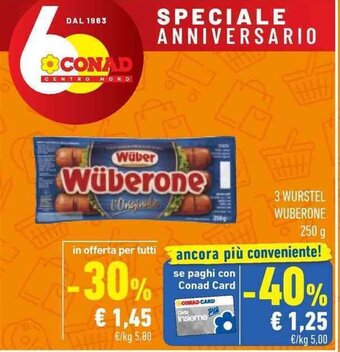 Conad 3 WURSTEL WUBERONE 250 g offerta