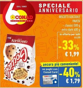 Conad BISCOTTI GOCCIOLE PAVESI classici 500 g - extra dark 400 g offerta