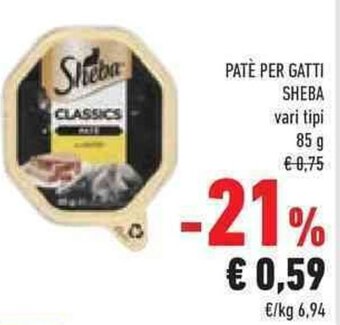Conad PATÈ PER GATTI SHEBA vari tipi 85 g offerta