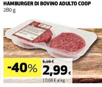 Coop HAMBURGER DI BOVINO ADULTO COOP 280 g offerta