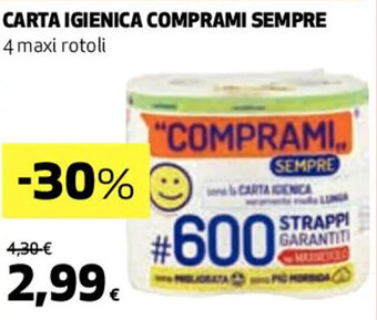 Coop CARTA IGIENICA COMPRAMI SEMPRE 4 maxi rotoli offerta