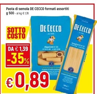 Famila De cecco pasta di semola formati assortiti g 500 offerta