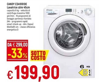Famila Candy cs41061de lavatrice slim 45cm offerta