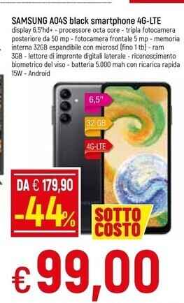 Famila Samsung a04s black smartphone 4g-lte offerta