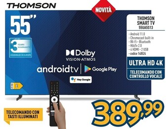Sinergy Thomson 55ua5s13 tv 139,7 cm (55) 4k ultra hd smart tv wi-fi nero offerta