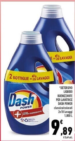 Conad Dash detersivo liquido igienizzante per lavatrice power offerta