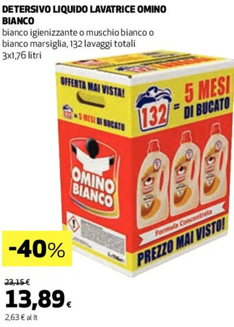 Coop DETERSIVO LIQUIDO LAVATRICE OMINO BIANCO 3 x 1,76 litri offerta