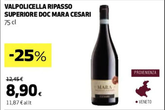 Coop VALPOLICELLA RIPASSO SUPERIORE DOC MARA CESARI 75 cl offerta