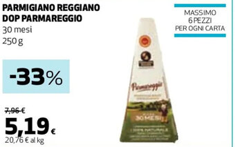 Coop PARMIGIANO REGGIANO DOP PARMAREGGIO 30 mesi 250 g offerta