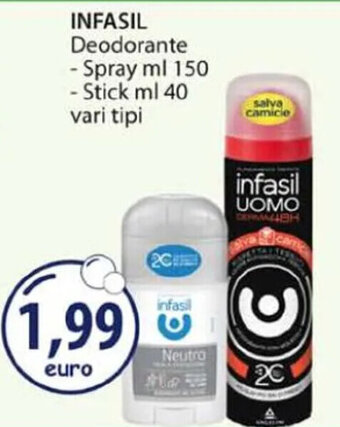 Acqua & Sapone INFASIL Deodorante - Spray ml 150 - Stick ml 40 vari tipi offerta