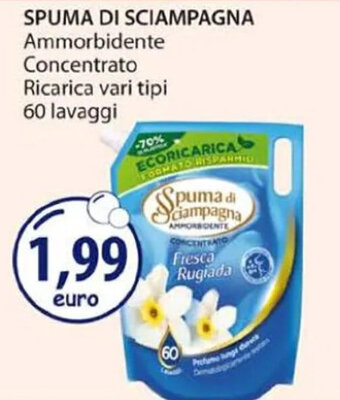 Acqua & Sapone SPUMA DI SCIAMPAGNA Ammorbidente Concentrato Ricarica vari tipi 60 lavaggi offerta
