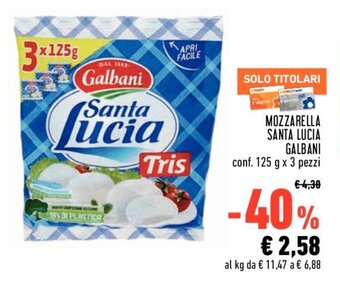 Conad MOZZARELLA SANTA LUCIA GALBANI conf. 125 g x 3 pezzi offerta