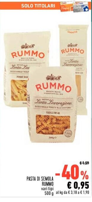 Conad PASTA DI SEMOLA RUMMO vari tipi 500 g offerta