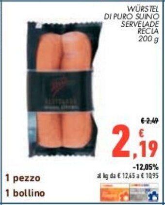 Conad Wurstel Di Puro Suino Servelade Recla 200 g offerta