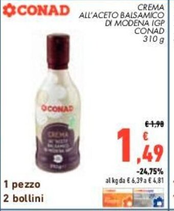Conad Crema ALL'ACETO BALSAMICO DI MODENA IGP CONAD 310 g offerta