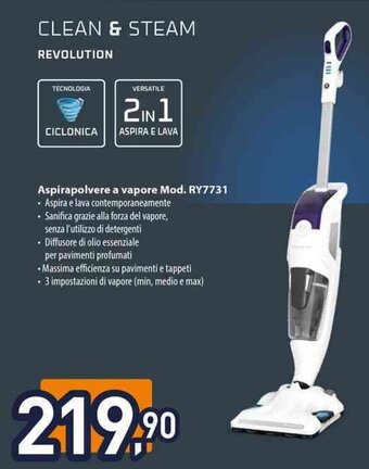 Unieuro CLEAN & STEAM REVOLUTION Aspirapolvere a vapore Mod. RY7731 offerta