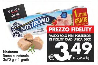 Deco Supermercati Nostromo Tonno al naturale 3x70 g + 1 gratis offerta