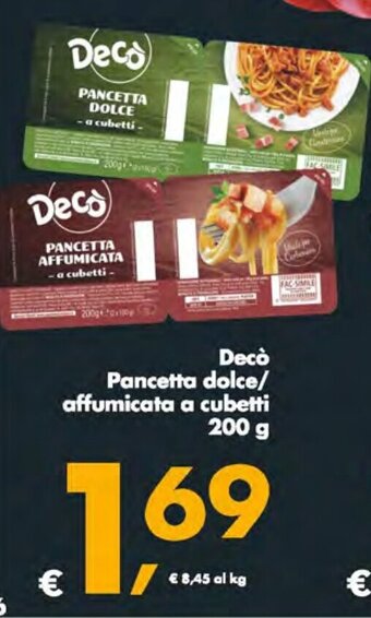 Deco Supermercati Decò Pancetta dolce/ affumicata a cubetti 200 g offerta