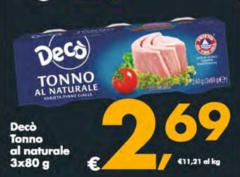 Deco Supermercati Deco) Tonno al naturale 3x80 g offerta