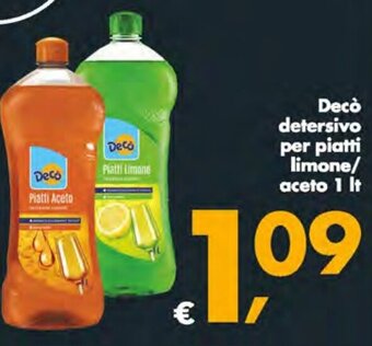 Deco Supermercati Decò detersivo per piatti limone/ aceto 1 Lt offerta