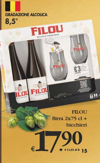 Deco Supermercati FILOU Birra 2x75 cl + bicchieri offerta