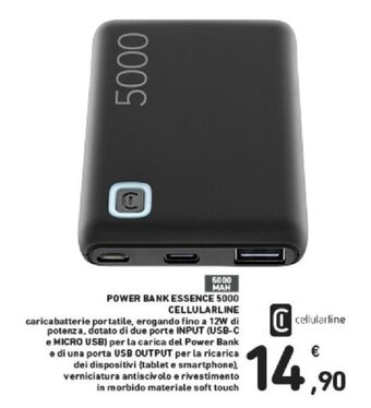 Conad POWER BANK ESSENCE 5000 CELLULARLINE offerta