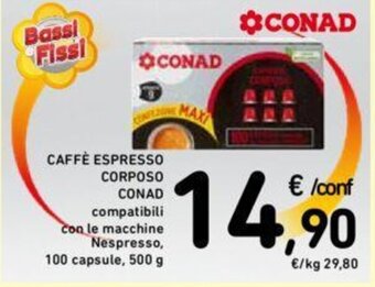 Conad CAFFÈ ESPRESSO CORPOSO CONAD 100 capsule 500 g offerta