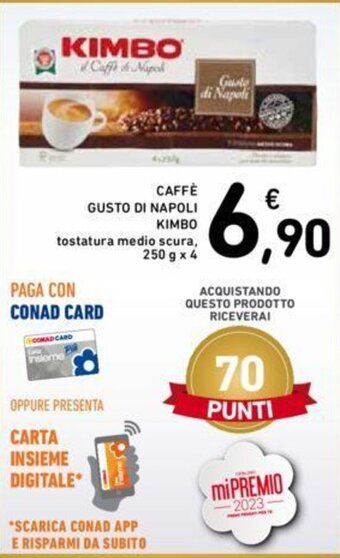 Conad CAFFÈ GUSTO DI NAPOLI KIMBO 250 g x 4 offerta