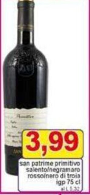 Pewex san patrime primitivo salento/negramaro rossolnero di troia igp 75 cl offerta