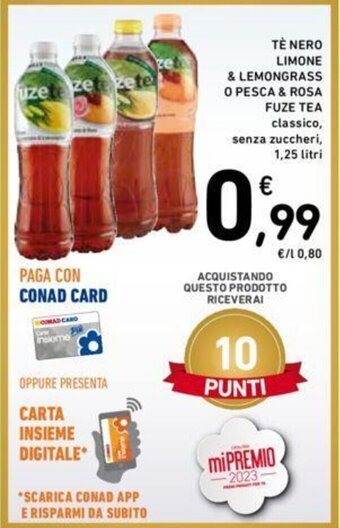 Conad TÈ NERO LIMONE & LEMONGRASS O PESCA & ROSA FUZE TEA 1,25 litri offerta