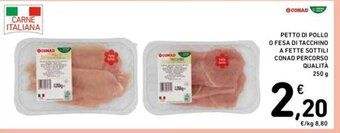 Conad PETTO DI POLLO O FESA DI TACCHINO A FETTE SOTTILI CONAD PERCORSO QUALITÀ 250 g offerta