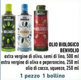 Conad OLIO BIOLOGICO BENVOLIO 500 ml/250 ml/250 ml offerta