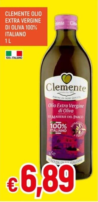 IperFamila CLEMENTE OLIO EXTRA VERGINE DI OLIVA 100% ITALIANO 1L offerta