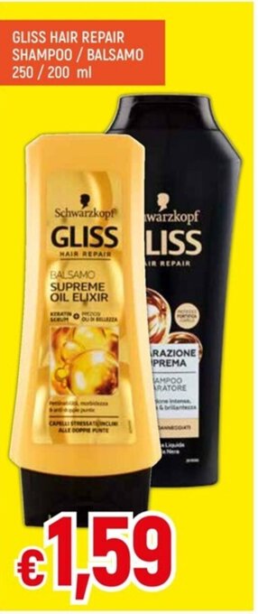 IperFamila GLISS HAIR REPAIR SHAMPOO / BALSAMO 250/200 ml offerta