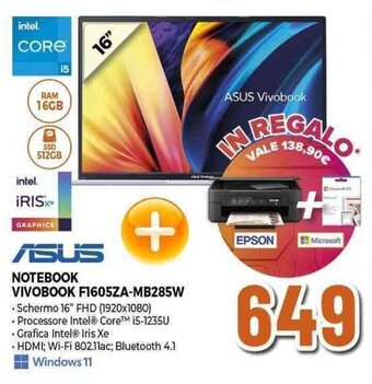 Expert ASUS NOTEBOOK VIVOBOOK F1605ZA-MB285W offerta