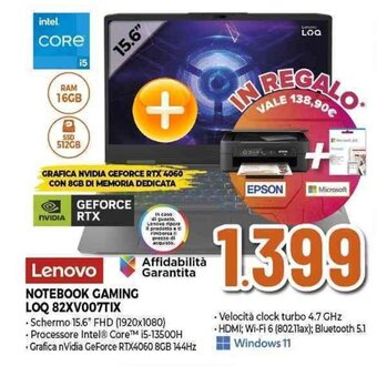 Expert Lenovo NOTEBOOK GAMING LOQ 82XV007TIX offerta